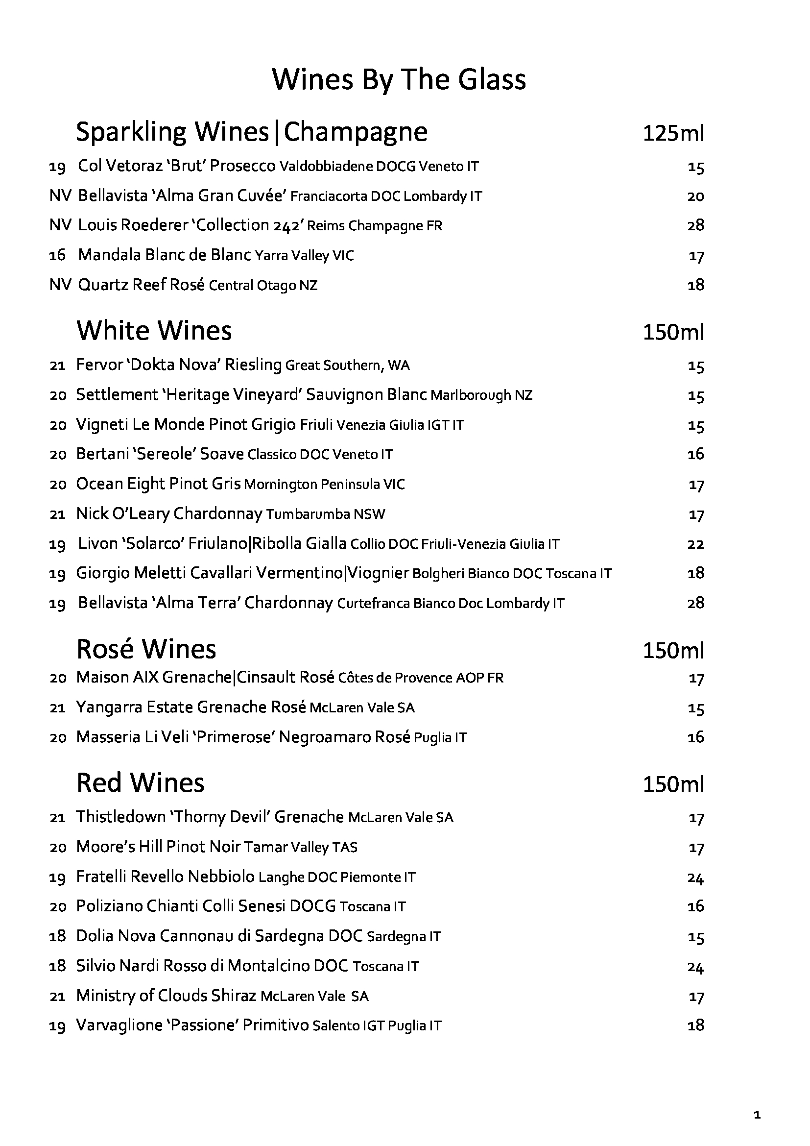 Wine List March 22 1