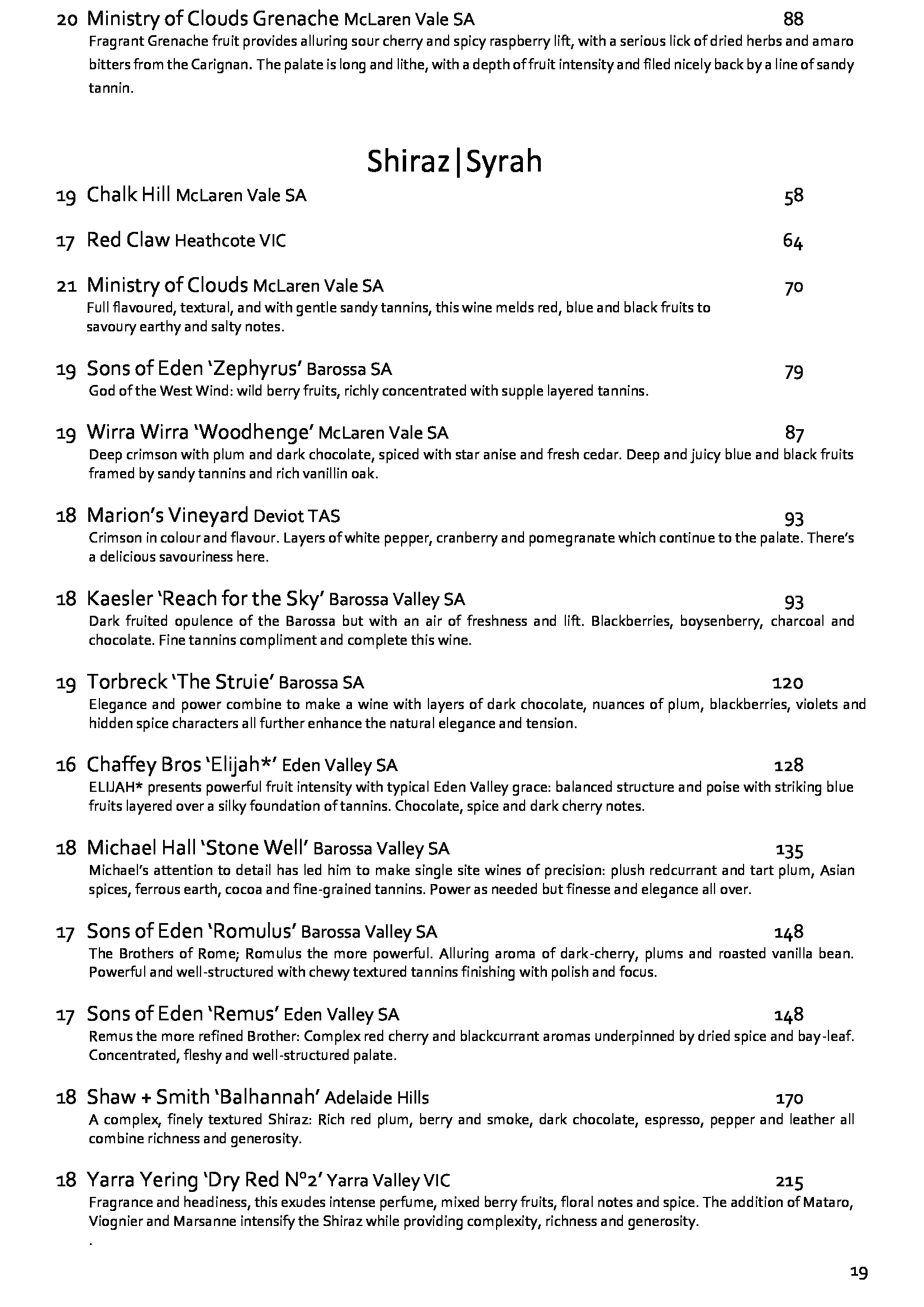 Wine List March 22 19