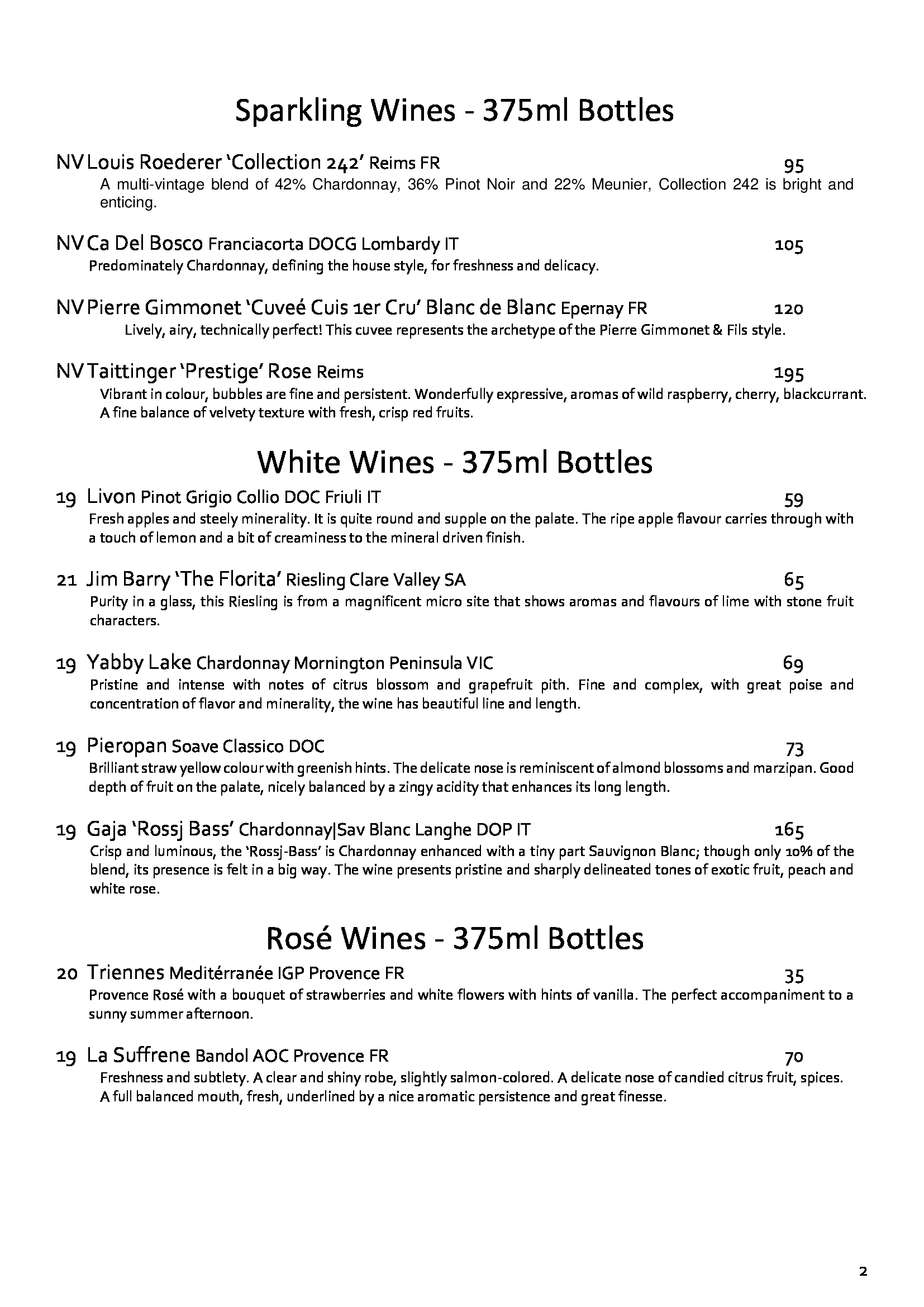 Wine List March 22 2